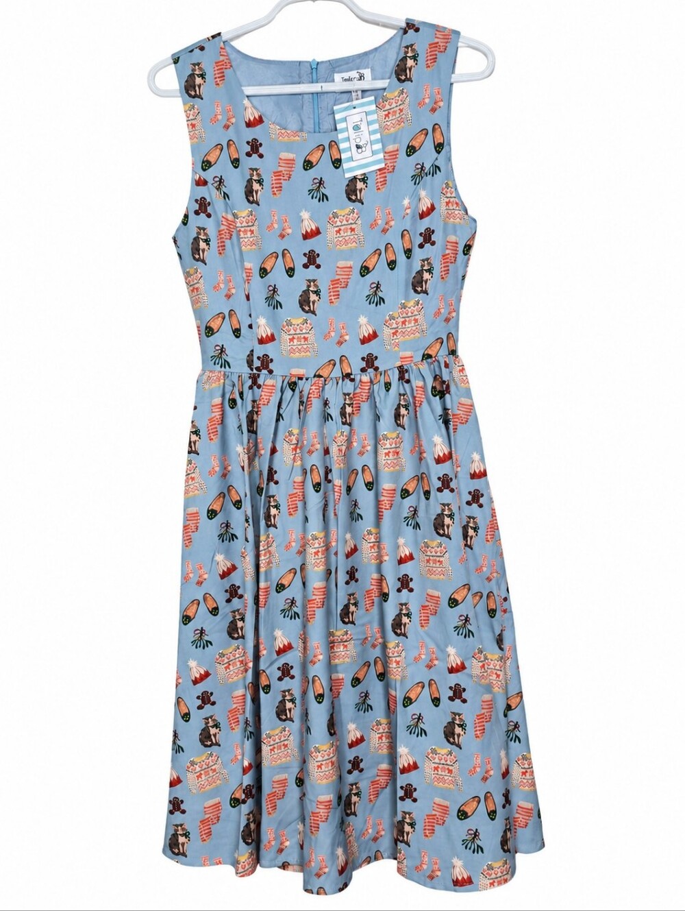 Tulip.B  Light Blue Sleeveless Christmas Dress with Print - Size S